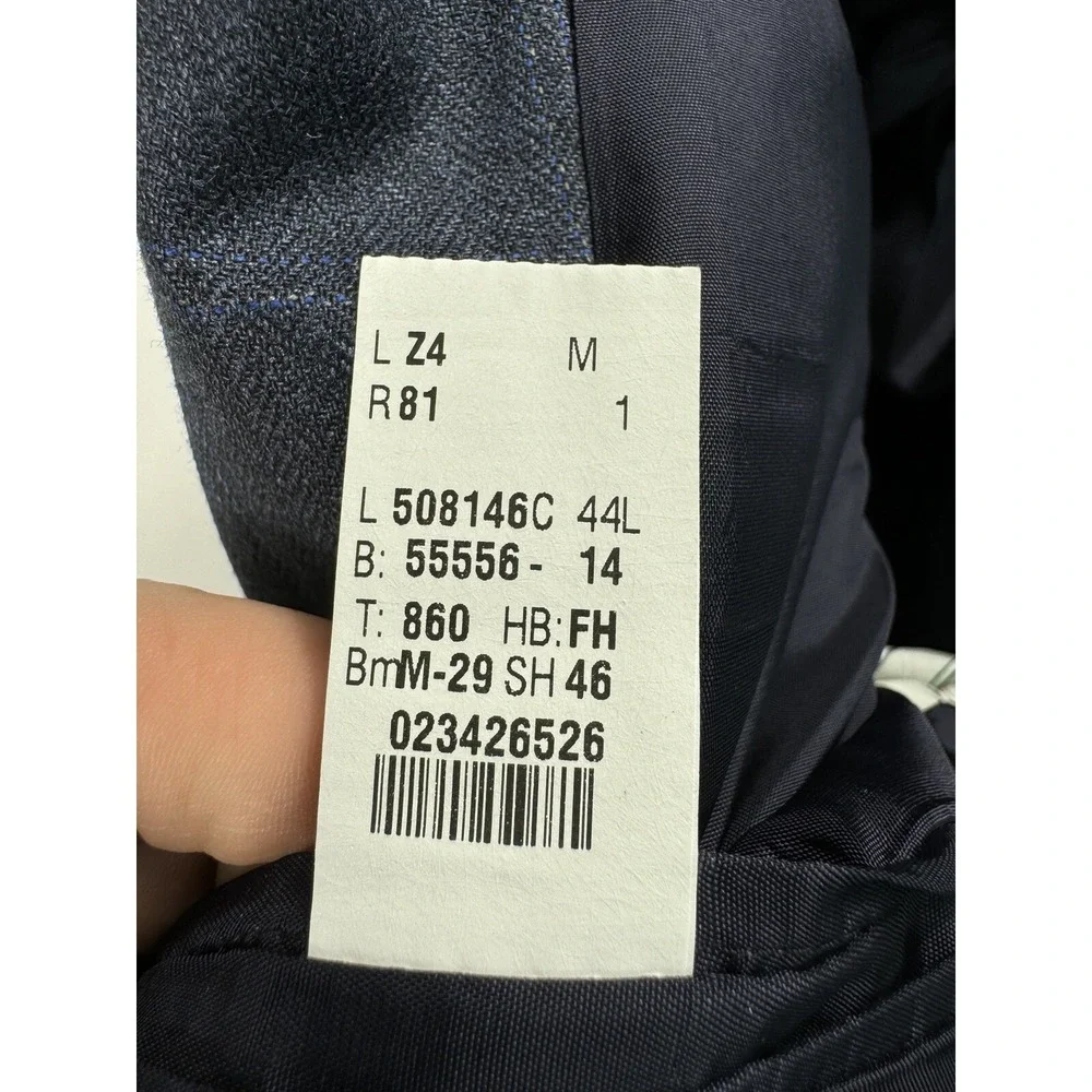 Lauren Ralph Lauren Men 44L Silk Wool Blazer Navy Windowpane Plaid Suit Jacket